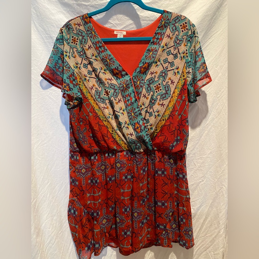 Multicolor Boho Romper Festival XL Flowy